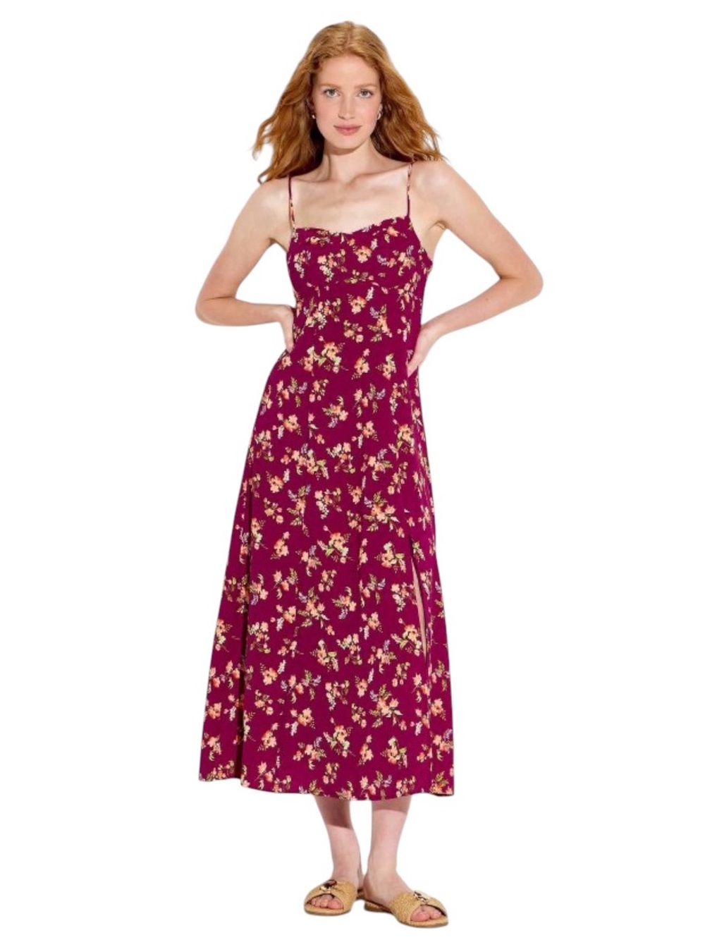 Wild Fable Burgundy Floral Maxi Slip Dress